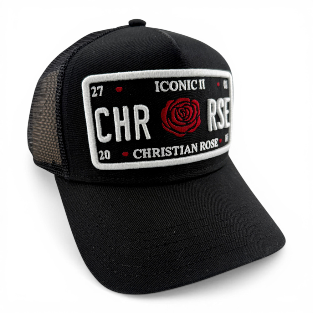 Christian Rose Iconic II London Plate Red‎ Trucker Mesh Back Adjustable Hat Cap